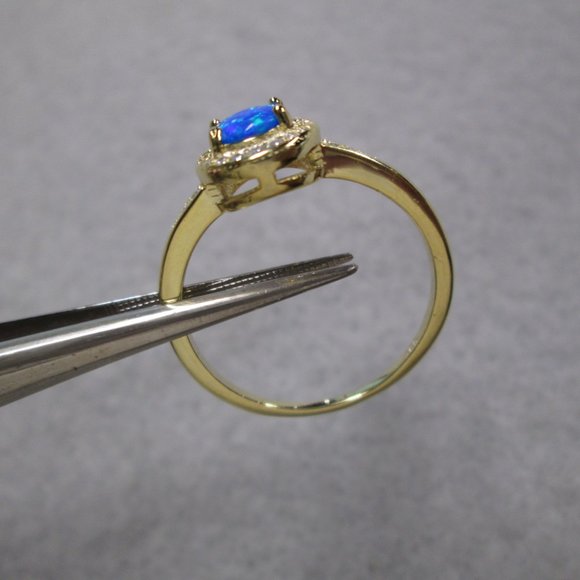 Brilliant Cut Blue OPAL 14kt.Gold over Sterling Ring>Dainty, Simulated Diamonds - Picture 5 of 5